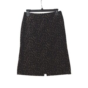 Van Heusen Women Floral Print Midi Skirt Size 6 Black Brown Casual Knee Length